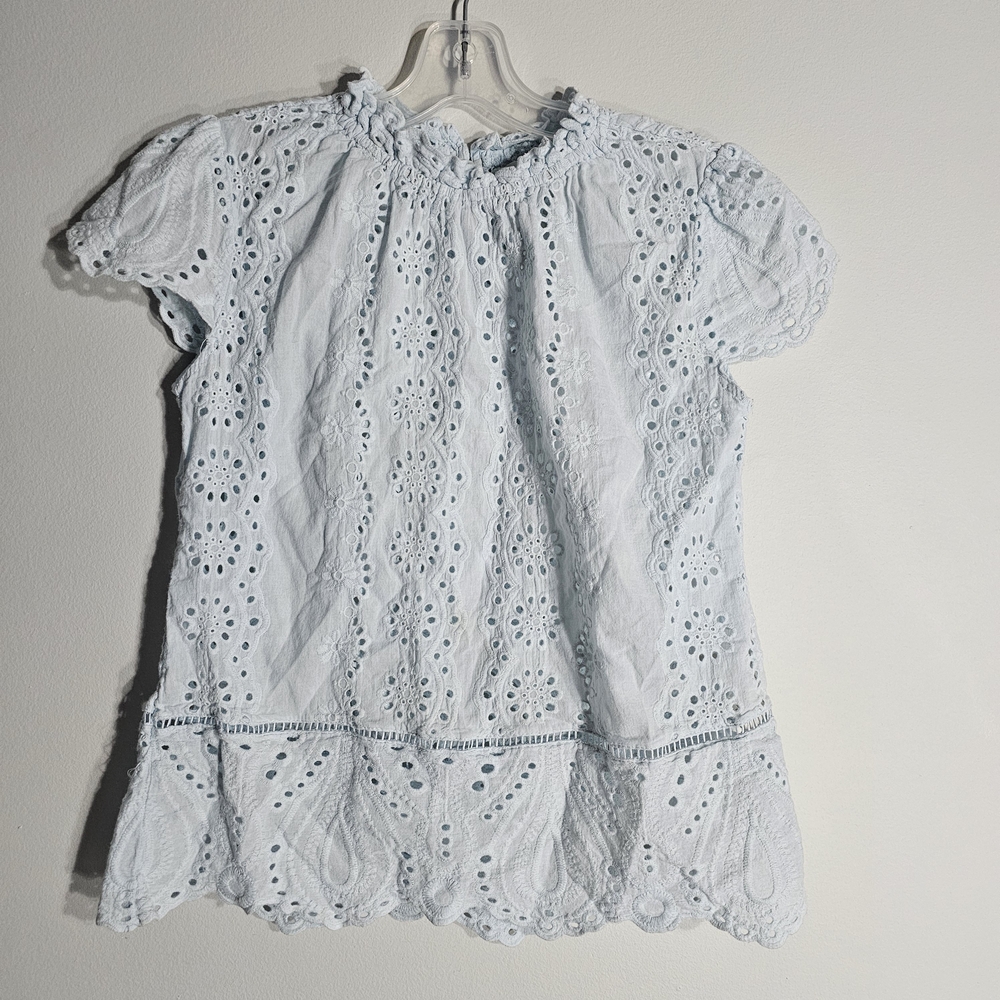 Adiva Elegant Lignt Blue Eyelet Lace Top Size S